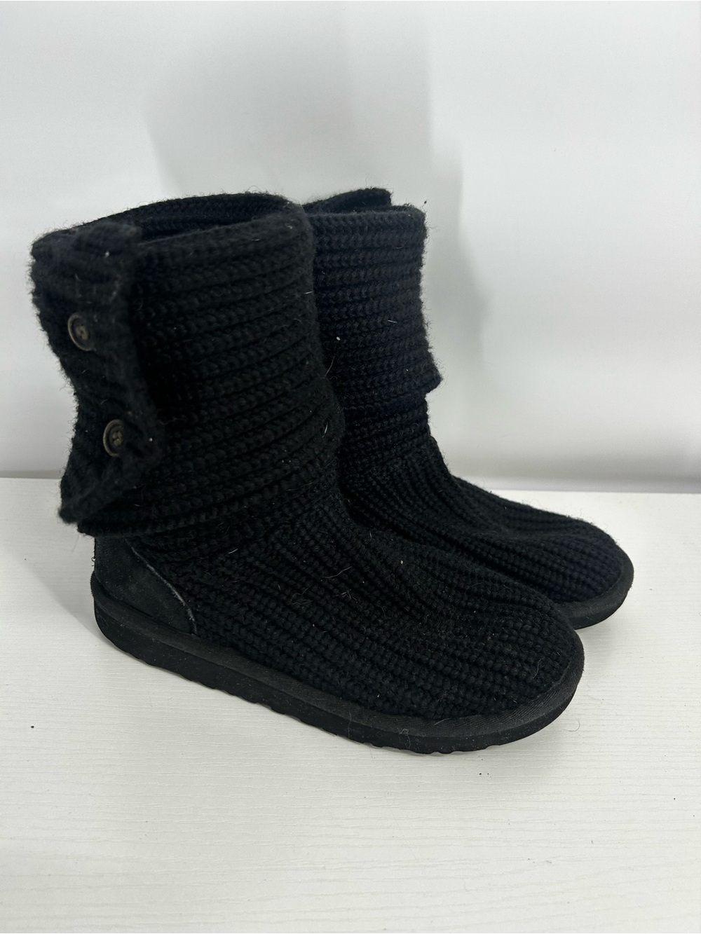 Ugg Australia Cardy Black Knit Tall Fold Over Sweater Boots 5649 Girl Youth Sz 3